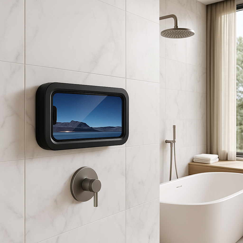 Waterproof Shower Phone Holder with 480° Rotation, Angle Adjustable, Wall Mounted Phone Holder for Bathroom Kitchen, up to 6.8I